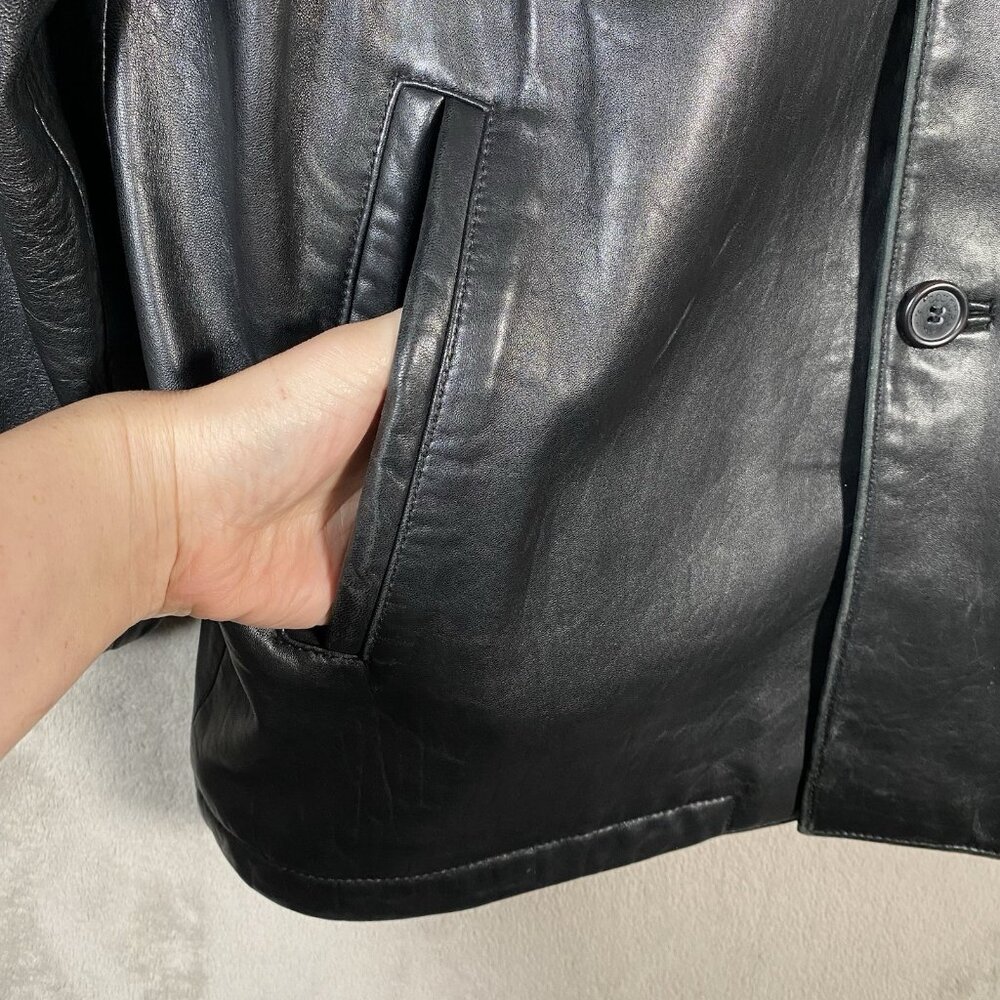 Vintage Black Lamb Leather Car Coat Mens M Couture by J Park Full Zip Button Up - Picture 9 of 16